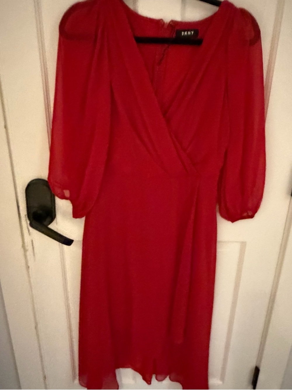 DKNY Wrap Midi Dress with Sheer Sleeves - Picture 5 of 7